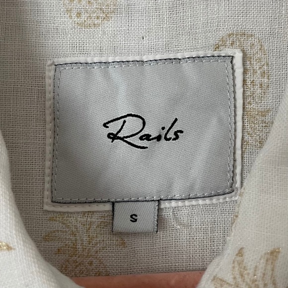 Rails Top Womens Small White Gold Charli Pineapple Linen Button Down Tropical - Picture 9 of 11